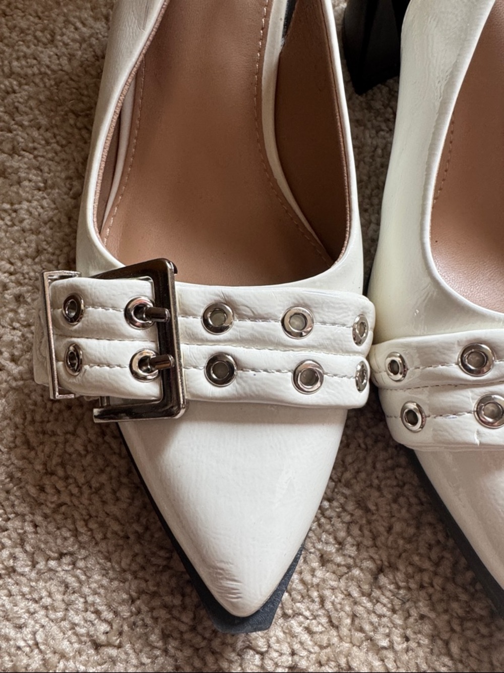 Pointed Slingback Mules with Buckle and Stud Detail - White - Picture 4 of 6
